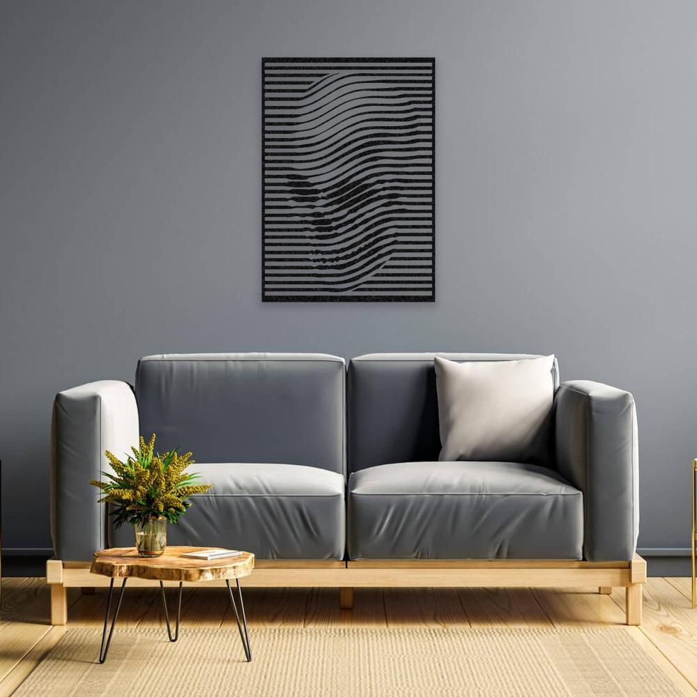Black Skull Wavy Line Metal Wall Art in a living room
