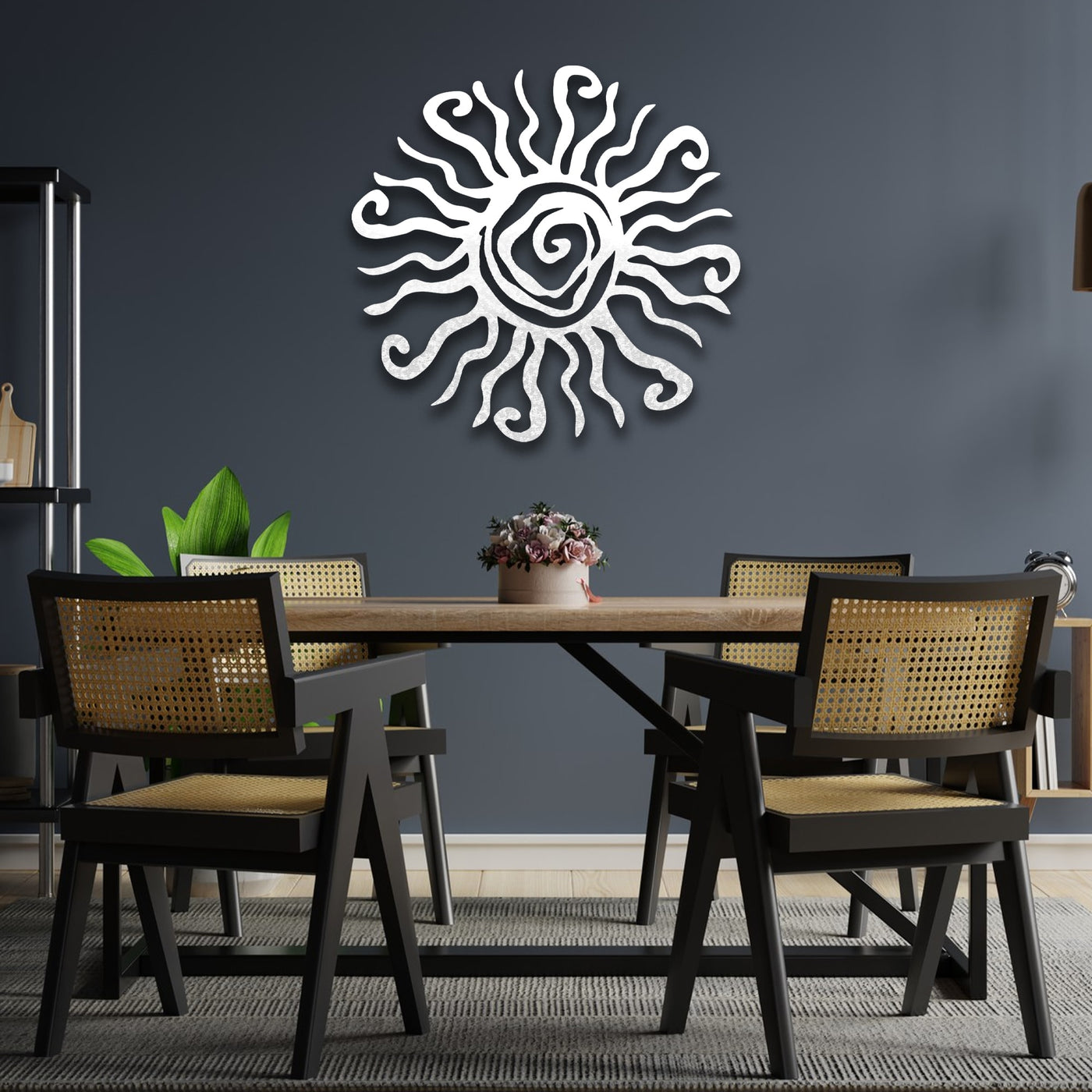 White Rustic Sun Metal Wall Art
