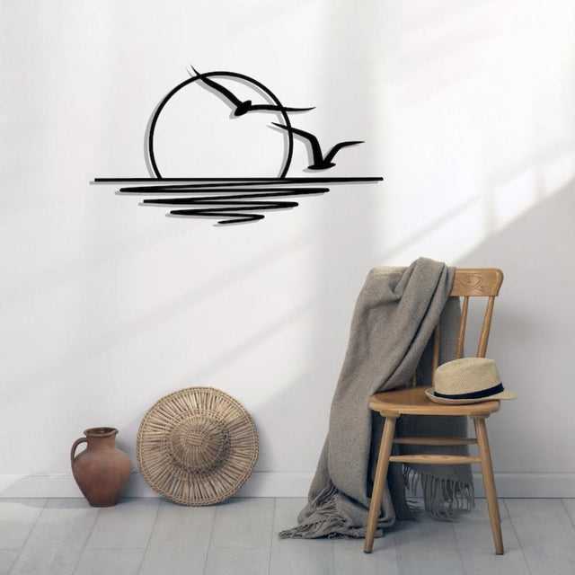 Sunrise with Birds Metal Wall Art – Powder-Coated Rustic Garage Decor
