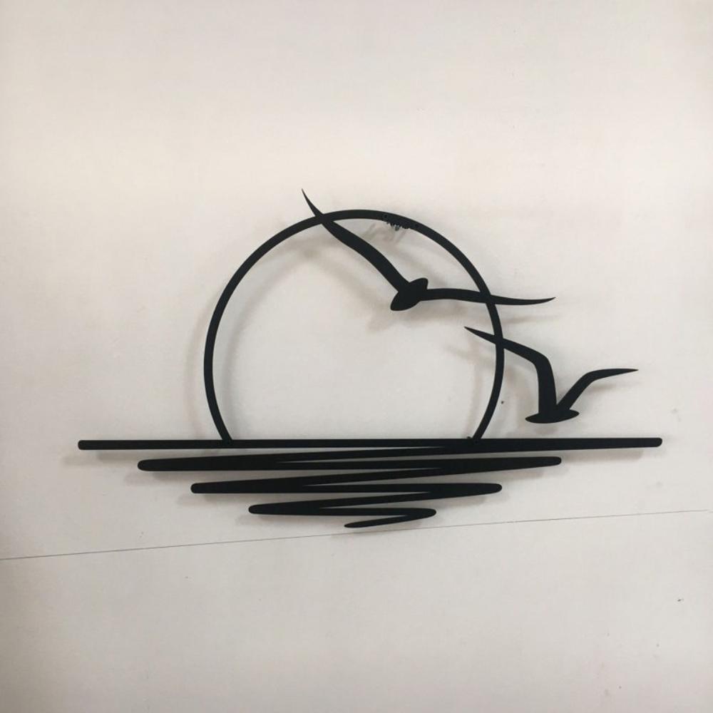 Black Sunrise with Birds Metal Wall Art