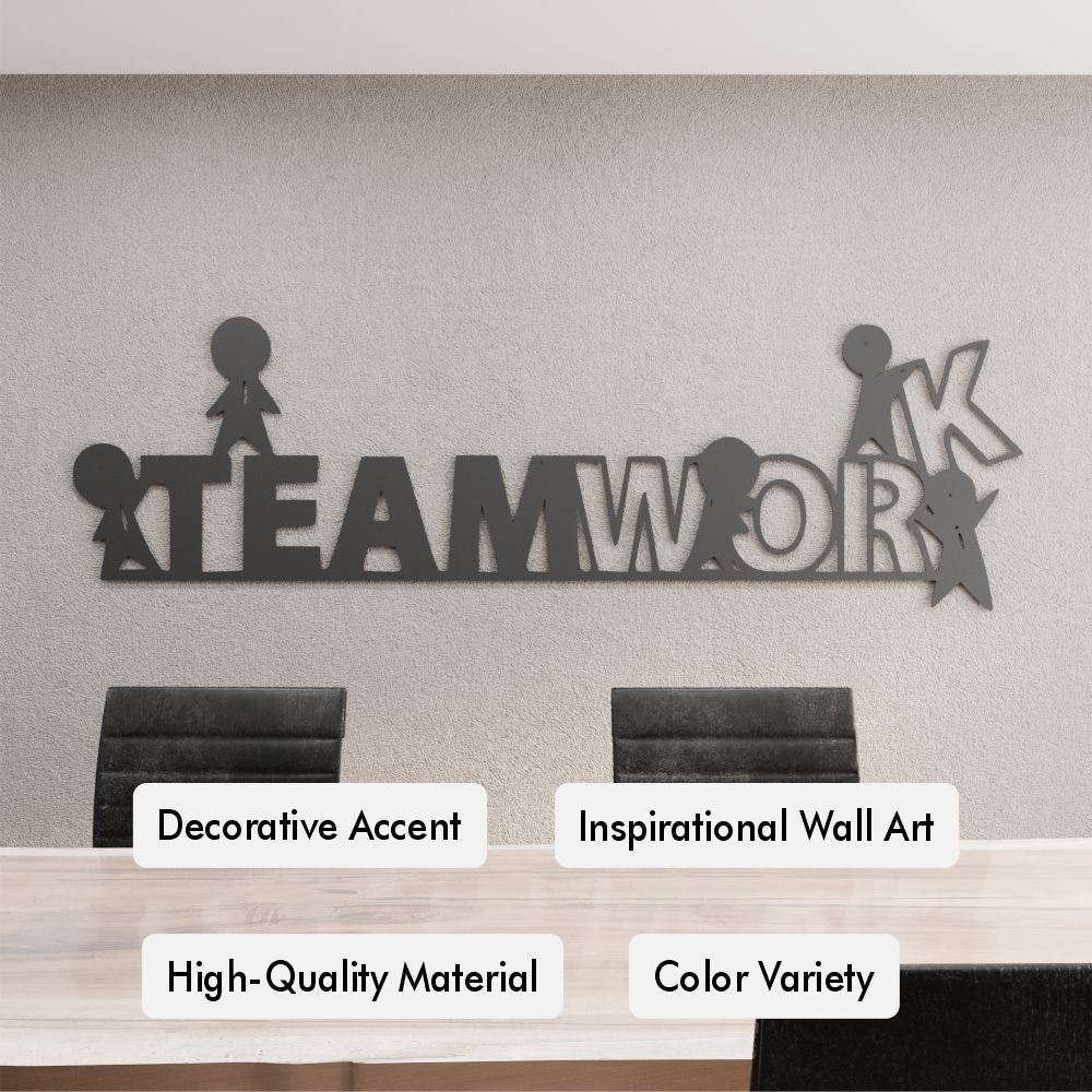 Decorative wall art with 'TEAMWORK' on a plain background