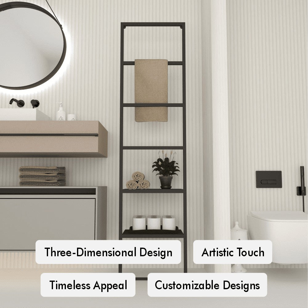 Dimension guide for Floor Mounted Towel Ladder with 2 Shelves showing product measurements and scale references for comparison.
