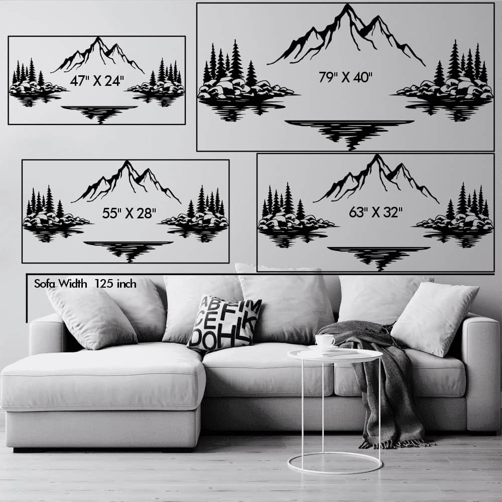 Size chart for Mountain Lake Landscape Metal Wall Art variants