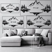 Size chart for Mountain Lake Landscape Metal Wall Art variants