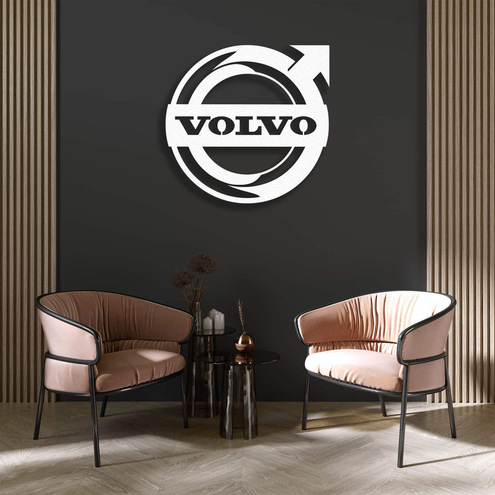 White Volvo Logo Metal Wall Art