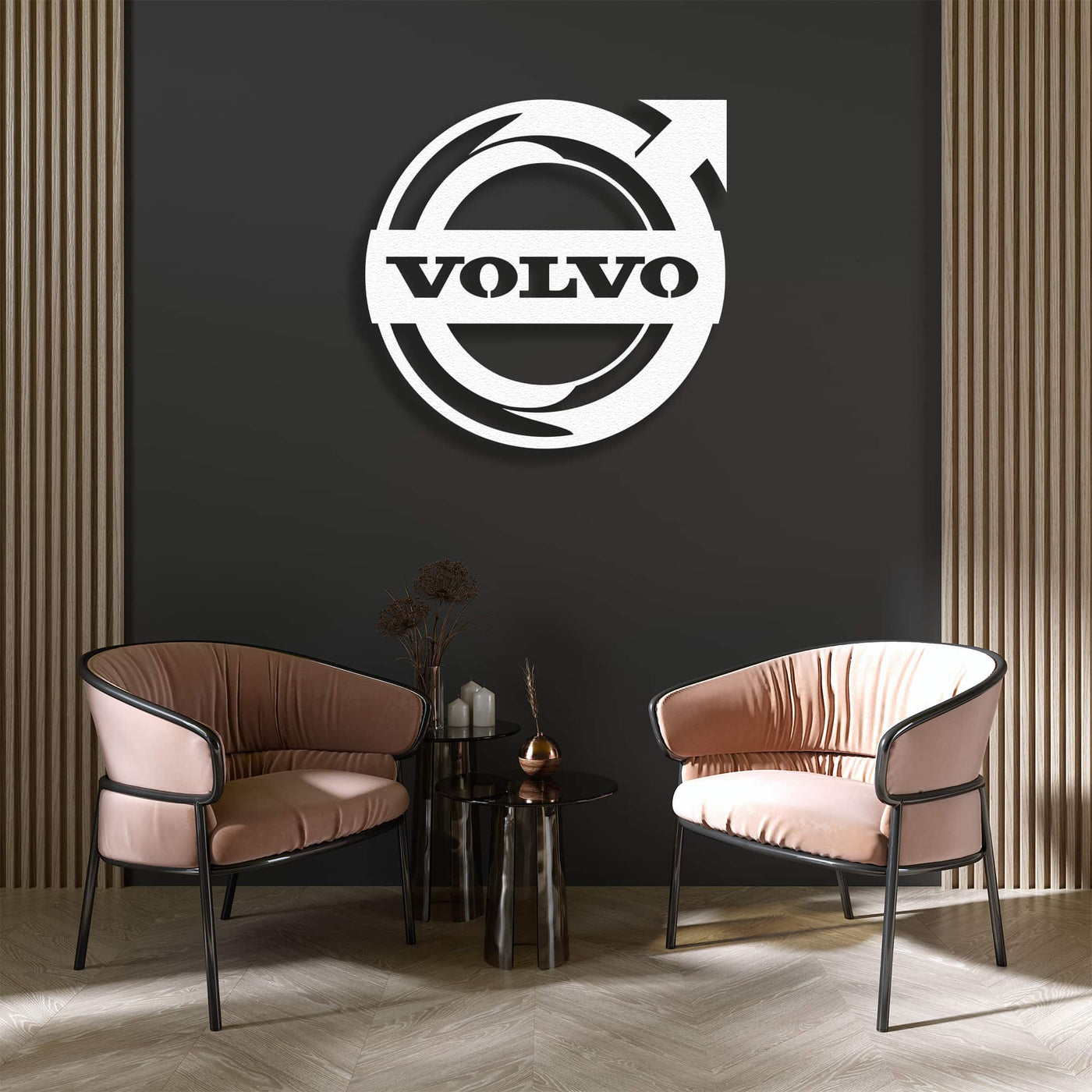 White Volvo Logo Metal Wall Art