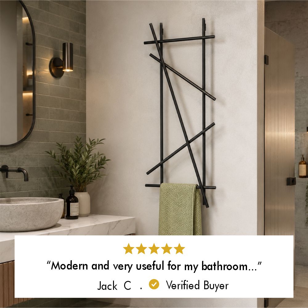 Five-star customer review from verified buyer Jack C for the modern wall mounted branch towel rack.