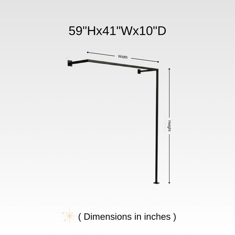 Dimension chart for wall mounted clothing rack showing 59 inch height, 41 inch width, and 10 inch depth.