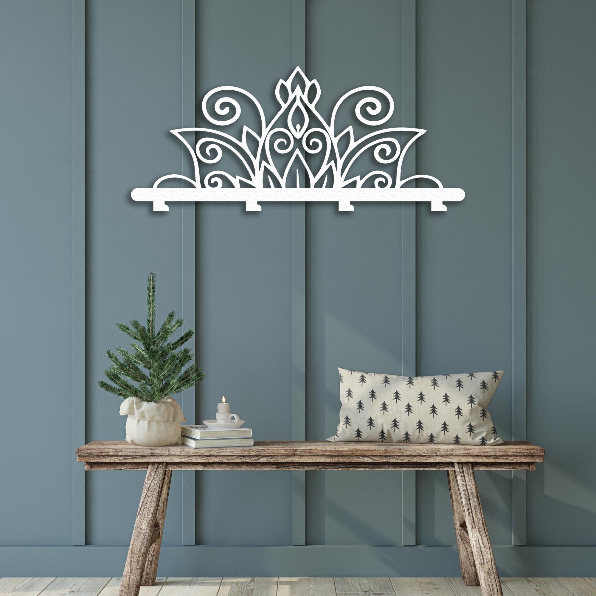 wall rack with mandala metal white
