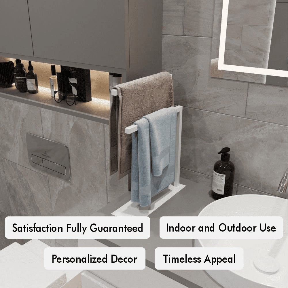 Countertop Towel Holder placed on a modern bathroom vanity.