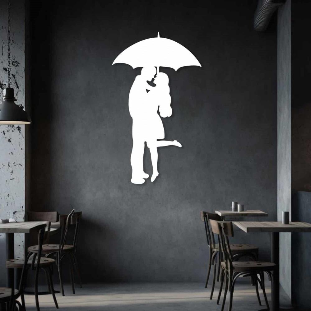 White Couple on Rainy Day Metal Wall Art