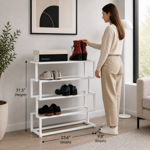 Modern 4-Tier Metal Shoe Rack – Minimalist Entryway Shoe Organizer