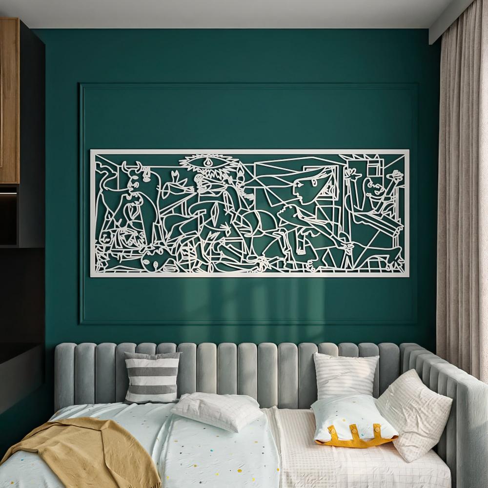 White Picasso Guernica Metal Wall Art in a bedroom