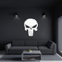 White Punisher Skull Metal Wall Art in a living room