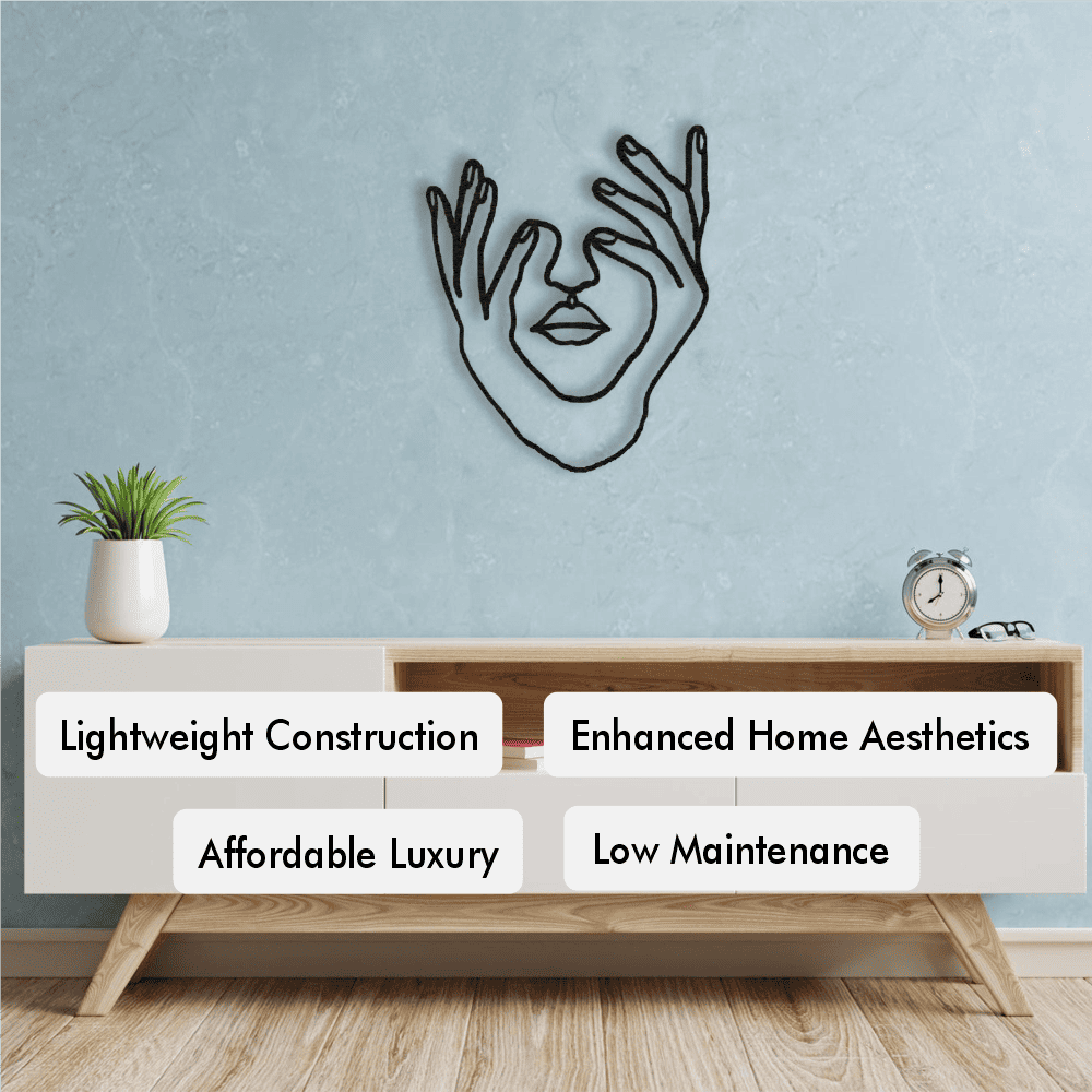 Hands and Face Woman Metal Wall Art